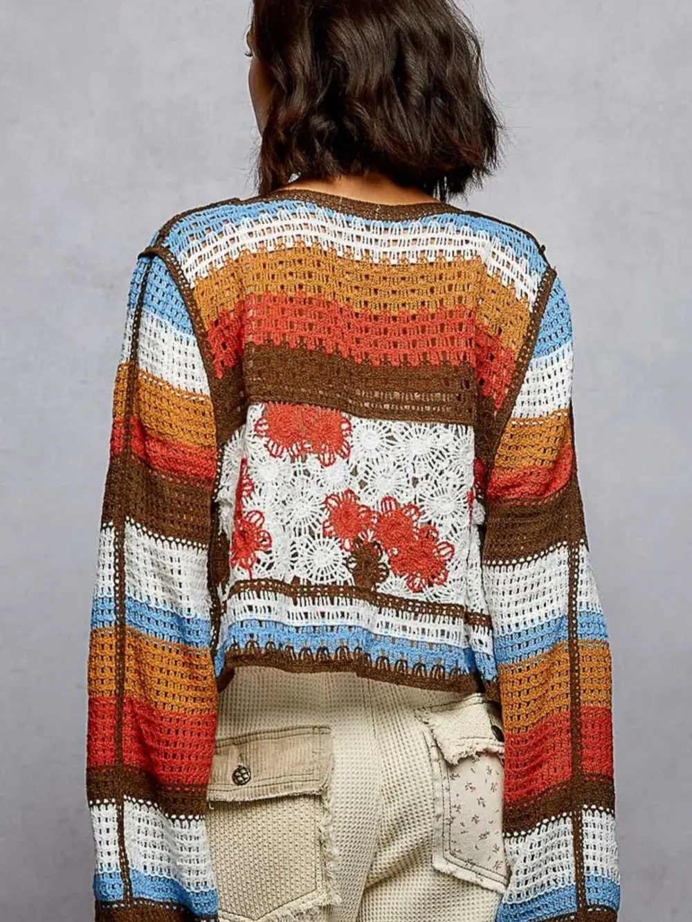 POL Flower Power Boho Stripped Crocheted Cardigan New In Poly - Picture 4 of 5